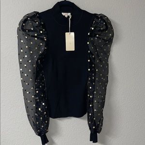 Peach Black Gold Long Sheer with Gold Sleeve Top